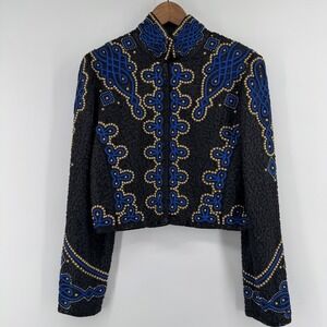 Silver Mesa Equestrian Silk Beaded Western Show Jacket Black Blue Gold Medium